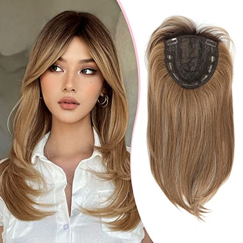 Clip Hair Topper with Bangs for Thinning Hair