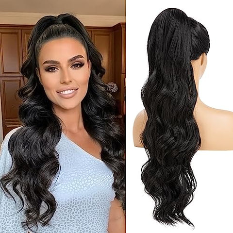 Drawstring Ponytail Extensions 26inch Long Fluffy Wavy Hairpiece