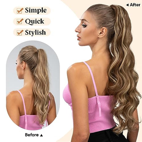 Drawstring Ponytail Extensions 26inch Long Fluffy Wavy Hairpiece