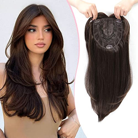 Clip Hair Topper with Bangs for Thinning Hair