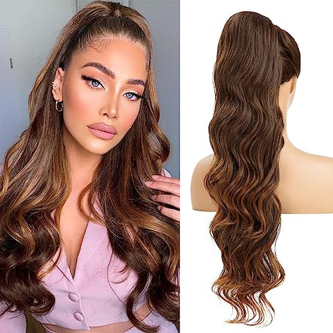 Drawstring Ponytail Extensions 26inch Long Fluffy Wavy Hairpiece