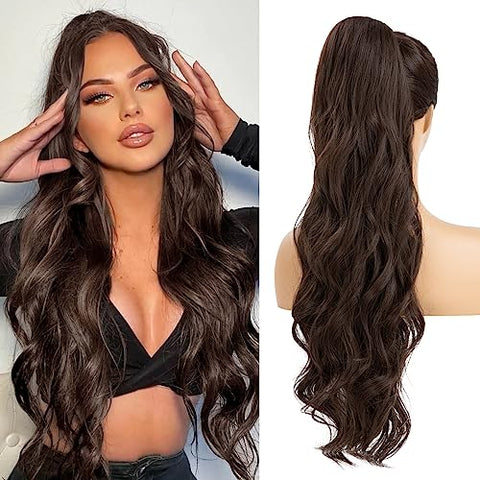 Drawstring Ponytail Extensions 26inch Long Fluffy Wavy Hairpiece