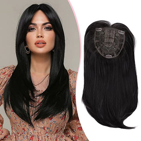 Clip Hair Topper with Bangs for Thinning Hair