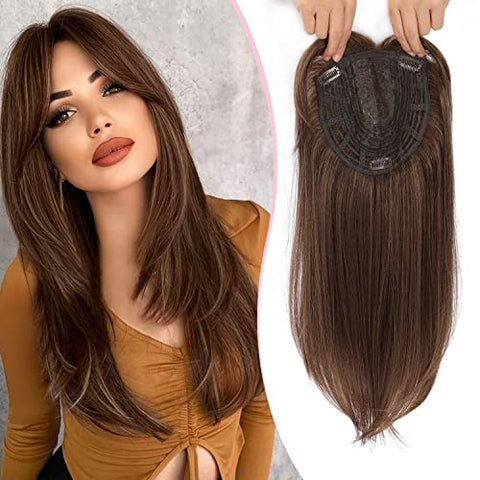 Clip Hair Topper with Bangs for Thinning Hair