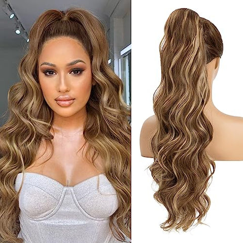 Drawstring Ponytail Extensions 26inch Long Fluffy Wavy Hairpiece