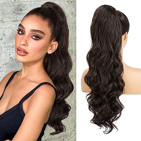 Drawstring Ponytail Extensions 26inch Long Fluffy Wavy Hairpiece