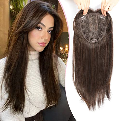 Clip Hair Topper with Bangs for Thinning Hair