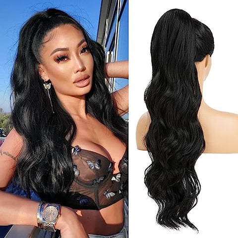 Drawstring Ponytail Extensions 26inch Long Fluffy Wavy Hairpiece