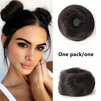 Women's Polyester PE Synthetic Messy Bun Hair Piece - Curly Updo Scrunchie Extension with Instant Volume & High Crown, Ideal for Female Everyday Wear, Scrunchie Base