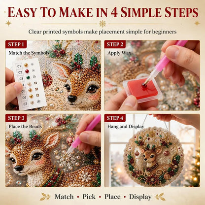 Christmas Pearl Diamond Painting Suncatcher Craft Kit, DIY Crafting Set (8in) - Pre-Assembled Metal Chain, Acrylic Round Board with Lace Edge, 3D Mixed-Sized Pearl Beads, Festive Window Wall Decor,DIY Handmade Holiday Hanging Decor,Christmas gift