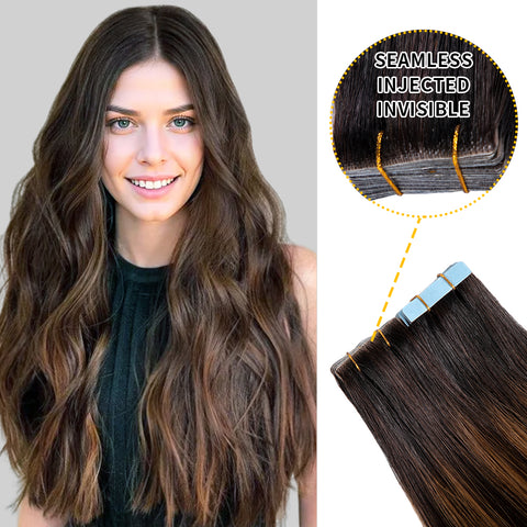 Seamless Injected Hand-Tied Invisible Tape In Hair Extension 20Pcs Virgin Human Hair (P1B/6/T1B)