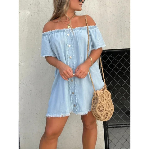 SHORT SLEEVE CASUAL DENIM DRESS (BUY 2 FREE SHIPPING)