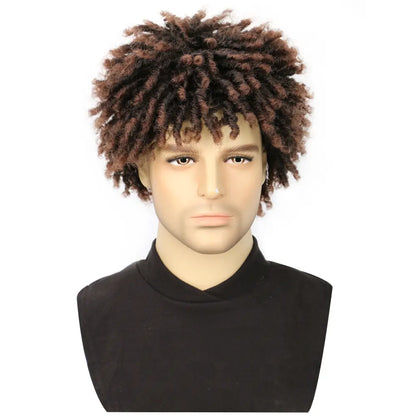 Men Wig Dreadlock Wig Short Afro Twist Braided Wig Glueless Synthetic Curly Dreads Wig Coily Textured Wigs Convenient Wigs