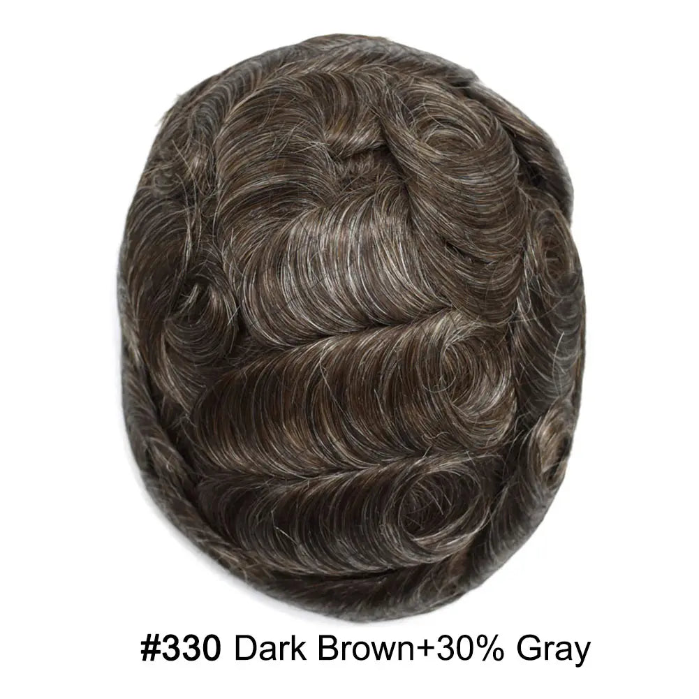 Full Poly Hairpiece for Men Toupee Real Human Hair Replacement System Natural Looking Mens Wig Durable PU Injected Mens Hair System Hair Pieces for Men Hair Unit for Hair Loss protesis capilar hombre Male Hair Prosthesis