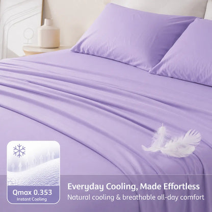 Extra Deep Pocket Bamboo Sheets - 6 Pcs Breathable &Cooling for Hot Sleepers , Hotel Luxury Fitted Soft Wrinkle-Free For Extra Deep Mattresses, Room Decor, Twin/Full/Queen/King Size Pillowcase Sets