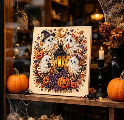 Halloween Ghost Pearl Art DIY Kit, Pearl Painting Kits for Adults, Pearls Diamond Art, Spooky-Cute Design, Fall Home Decor, Wall Art, Adults Craft Kit, 3D DIY Pearl Painting (Witch Moon Magic)Halloween gifts,No photo frame
