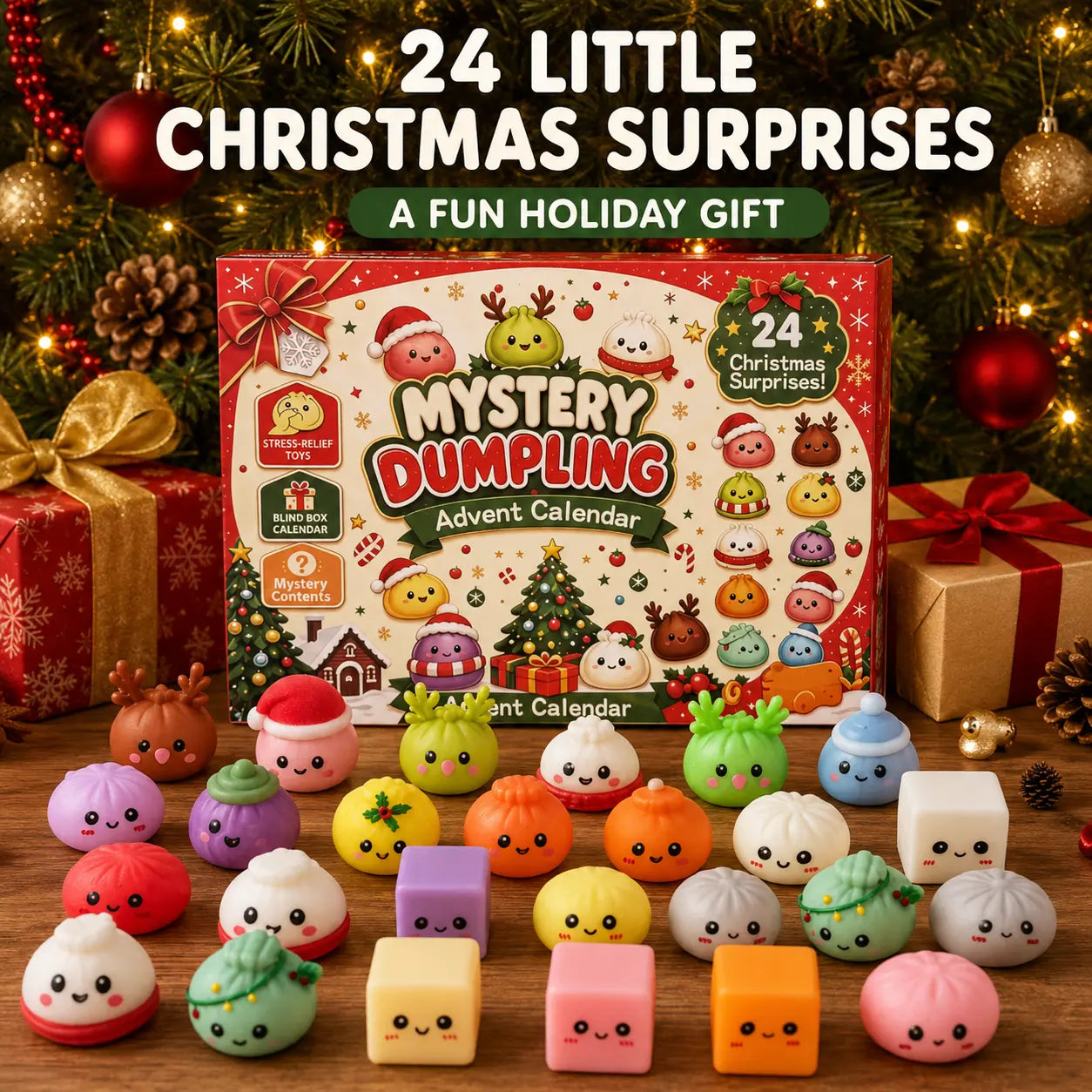 Christmas Mini Squishies Advent Calendar 2026, 24-Day Holiday Countdown Fidget Stress Relief Set, Cute Dumpling Squeeze Figures for Indoor Recreation, Stocking Stuffers, Xmas Party Favors, Small Surprise Gifts for Kids Teens Adults