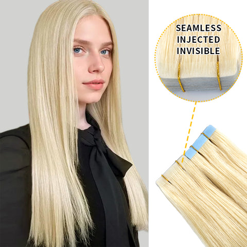 Seamless Injected Hand-Tied Invisible Tape In Hair Extension 20Pcs Virgin Human Hair (#613)