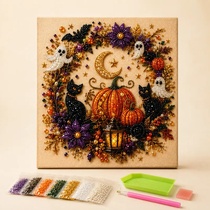 【10*10inch】DIY Diamond Painting Kit with Special-Shaped Beads, Christmas & Halloween Art Craft, Sparkling Holiday Canvas Decoration, Relaxing Handmade Gift for Adults and Beginners