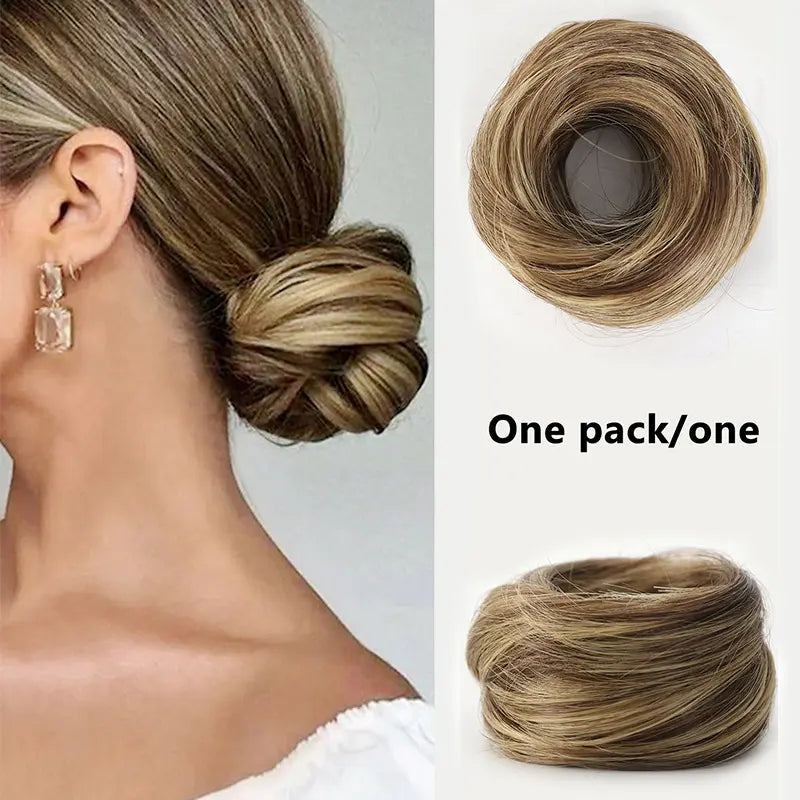 Women's Polyester PE Synthetic Messy Bun Hair Piece - Curly Updo Scrunchie Extension with Instant Volume & High Crown, Ideal for Female Everyday Wear, Scrunchie Base