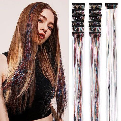 12 Pieces Clip Hair Tinsel Fairy Galaxy Hair Extension