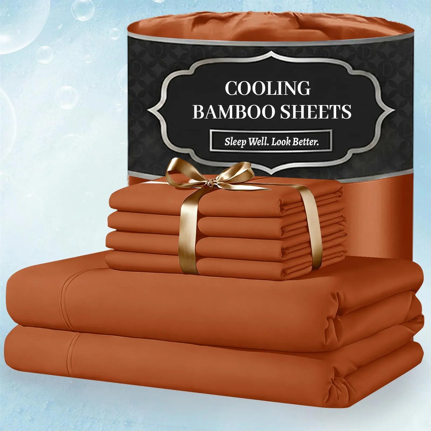 Extra Deep Pocket Bamboo Sheets - 6 Pcs Breathable &Cooling for Hot Sleepers , Hotel Luxury Fitted Soft Wrinkle-Free For Extra Deep Mattresses, Room Decor, Twin/Full/Queen/King Size Pillowcase Sets
