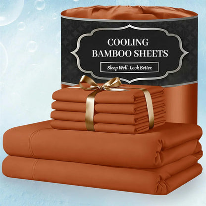 Extra Deep Pocket Bamboo Sheets - 6 Pcs Breathable &Cooling for Hot Sleepers , Hotel Luxury Fitted Soft Wrinkle-Free For Extra Deep Mattresses, Room Decor, Twin/Full/Queen/King Size Pillowcase Sets