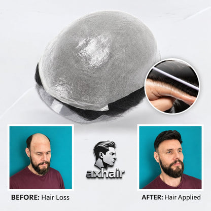 0.06-0.08 mm V Loop Bio Skin Hair System for Men  No-shine under Lights, Blends Well with Your Skin