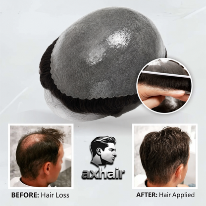 0.10-0.12mm Double Knots Full Skin Base  Men's Hair Unit  Men's Hairstyle for Thin Hair