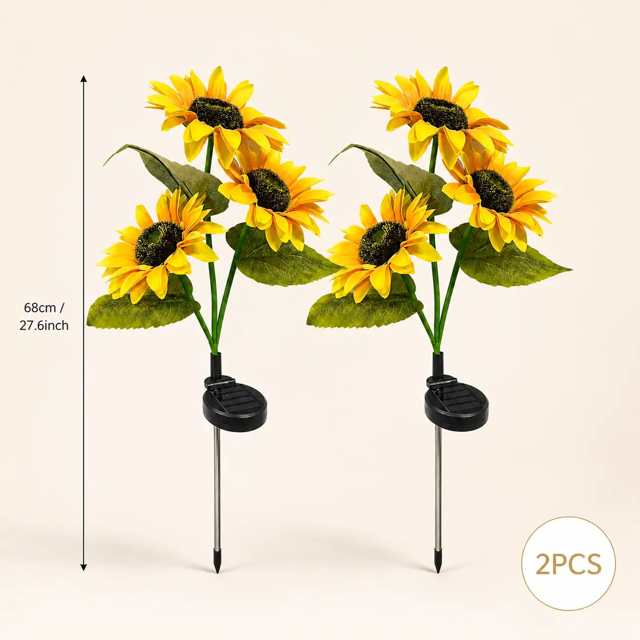 LED Solar Sunflower Garden Stake Lights - 2/4/6 Packs, 14cm Large Flower Heads, 65cm Tall, IP65 Waterproof Realistic Decor for Lawn, Patio, Light