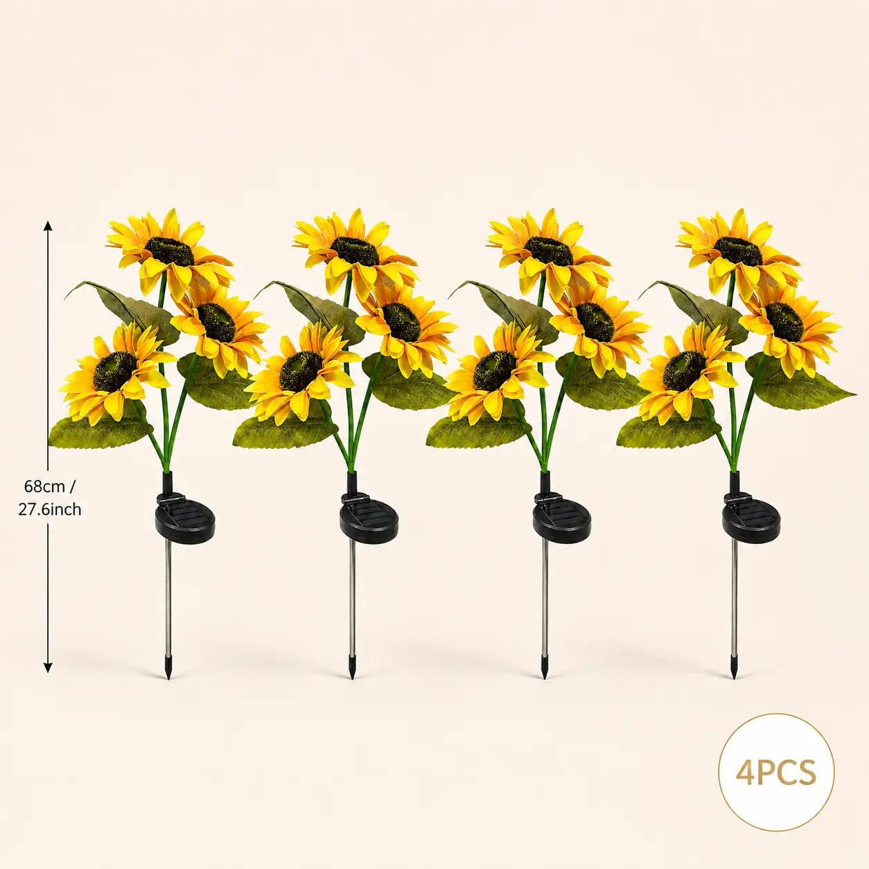 LED Solar Sunflower Garden Stake Lights - 2/4/6 Packs, 14cm Large Flower Heads, 65cm Tall, IP65 Waterproof Realistic Decor for Lawn, Patio, Light