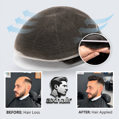 Full French Lace: Men's Lace Toupee  Full French Lace Base  Suitable for Humid Climate