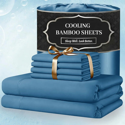Extra Deep Pocket Bamboo Sheets - 6 Pcs Breathable &Cooling for Hot Sleepers , Hotel Luxury Fitted Soft Wrinkle-Free For Extra Deep Mattresses, Room Decor, Twin/Full/Queen/King Size Pillowcase Sets