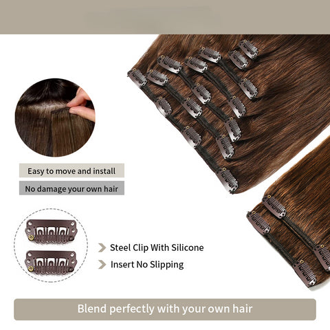 Clip In Hair Extensions Human Hair 9Pcs 20 Clips Invisible Natural Remy Human Hair (#4 Dark Brown)