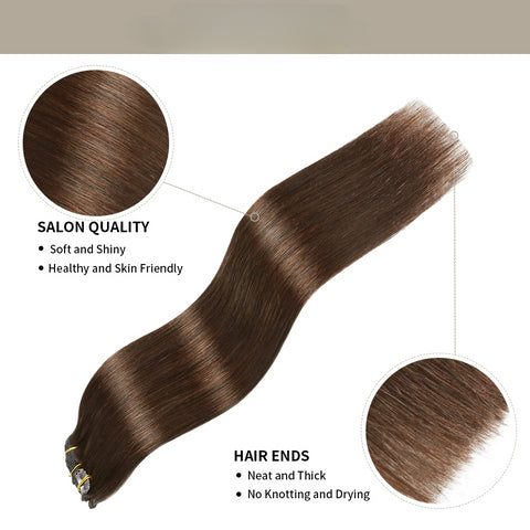 Clip In Hair Extensions Human Hair 8Pcs 18 Clips Invisible Natural Remy Human Hair (#4 Medium Brown)