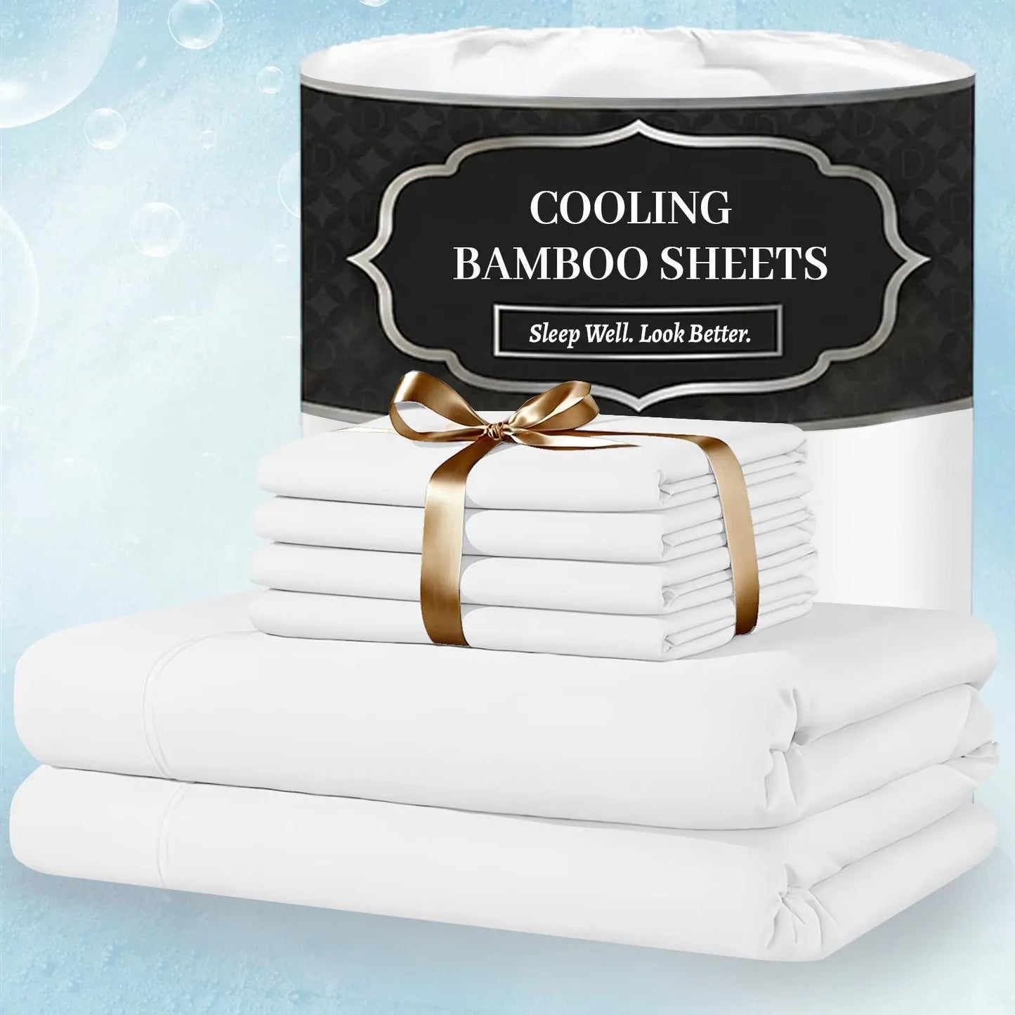Extra Deep Pocket Bamboo Sheets - 6 Pcs Breathable &Cooling for Hot Sleepers , Hotel Luxury Fitted Soft Wrinkle-Free For Extra Deep Mattresses, Room Decor, Twin/Full/Queen/King Size Pillowcase Sets