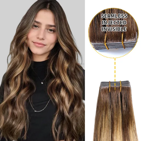 Seamless Injected Hand-Tied Invisible Tape In Hair Extension 20Pcs Virgin Human Hair (P4/27/T4)