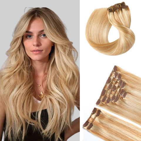 Clip In Hair Extensions Human Hair 9Pcs 20 Clips Invisible Natural Remy Human Hair (#P27/613)