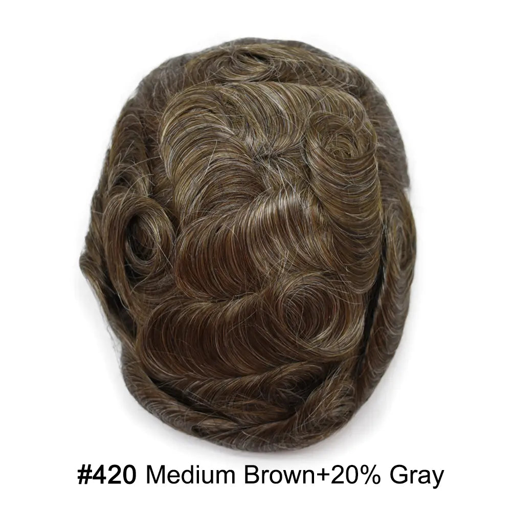 Full Poly Hairpiece for Men Toupee Real Human Hair Replacement System Natural Looking Mens Wig Durable PU Injected Mens Hair System Hair Pieces for Men Hair Unit for Hair Loss protesis capilar hombre Male Hair Prosthesis