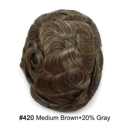 Full Poly Hairpiece for Men Toupee Real Human Hair Replacement System Natural Looking Mens Wig Durable PU Injected Mens Hair System Hair Pieces for Men Hair Unit for Hair Loss protesis capilar hombre Male Hair Prosthesis
