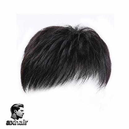 High-end men’s hand-tied, bleached, clip-on, natural-looking, invisible real-hair hairpiece; lace front, Swiss mesh, bleached, clip-on, hand-woven hairpiece for the forehead