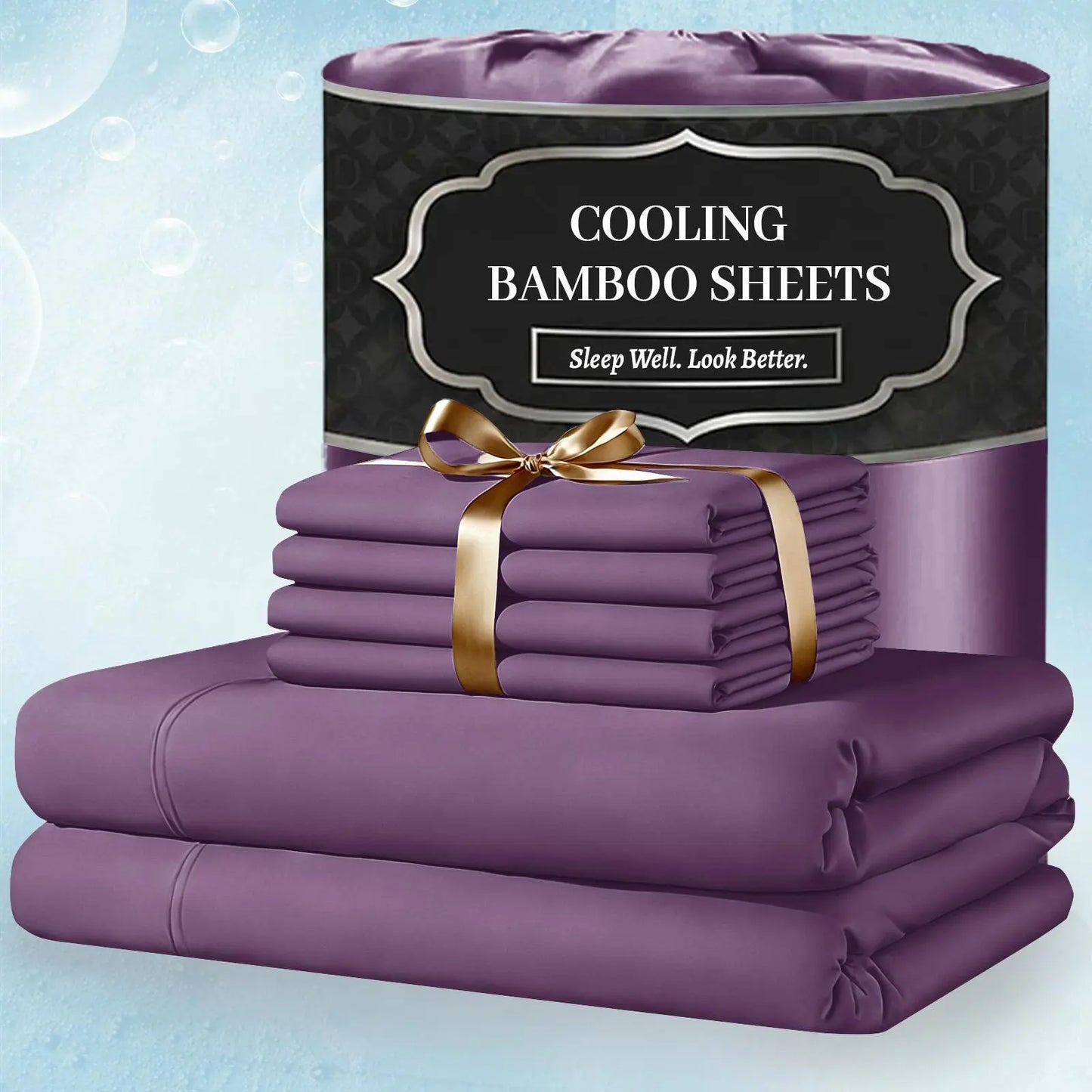 Extra Deep Pocket Bamboo Sheets - 6 Pcs Breathable &Cooling for Hot Sleepers , Hotel Luxury Fitted Soft Wrinkle-Free For Extra Deep Mattresses, Room Decor, Twin/Full/Queen/King Size Pillowcase Sets