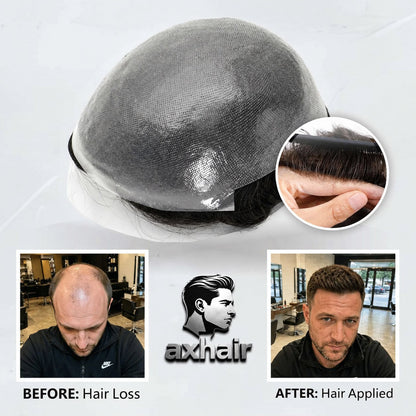 Single-knotted Mirage  Toupee for Men  0.06-0.08mm Full Super Thin Skin Base  Thicker Hair and More Durable