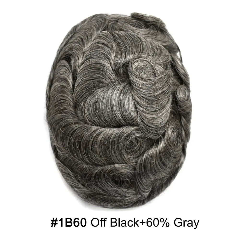 Full Poly Hairpiece for Men Toupee Real Human Hair Replacement System Natural Looking Mens Wig Durable PU Injected Mens Hair System Hair Pieces for Men Hair Unit for Hair Loss protesis capilar hombre Male Hair Prosthesis