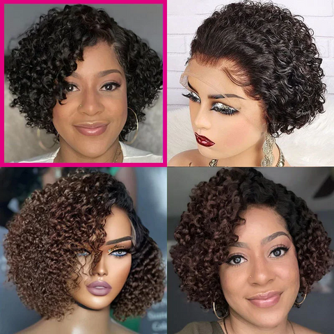 Trendy Short Cut Curly HD Lace Glueless Side Part Wig 100% Human Hair