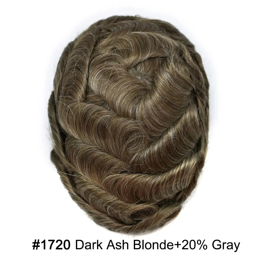 Full Poly Hairpiece for Men Toupee Real Human Hair Replacement System Natural Looking Mens Wig Durable PU Injected Mens Hair System Hair Pieces for Men Hair Unit for Hair Loss protesis capilar hombre Male Hair Prosthesis