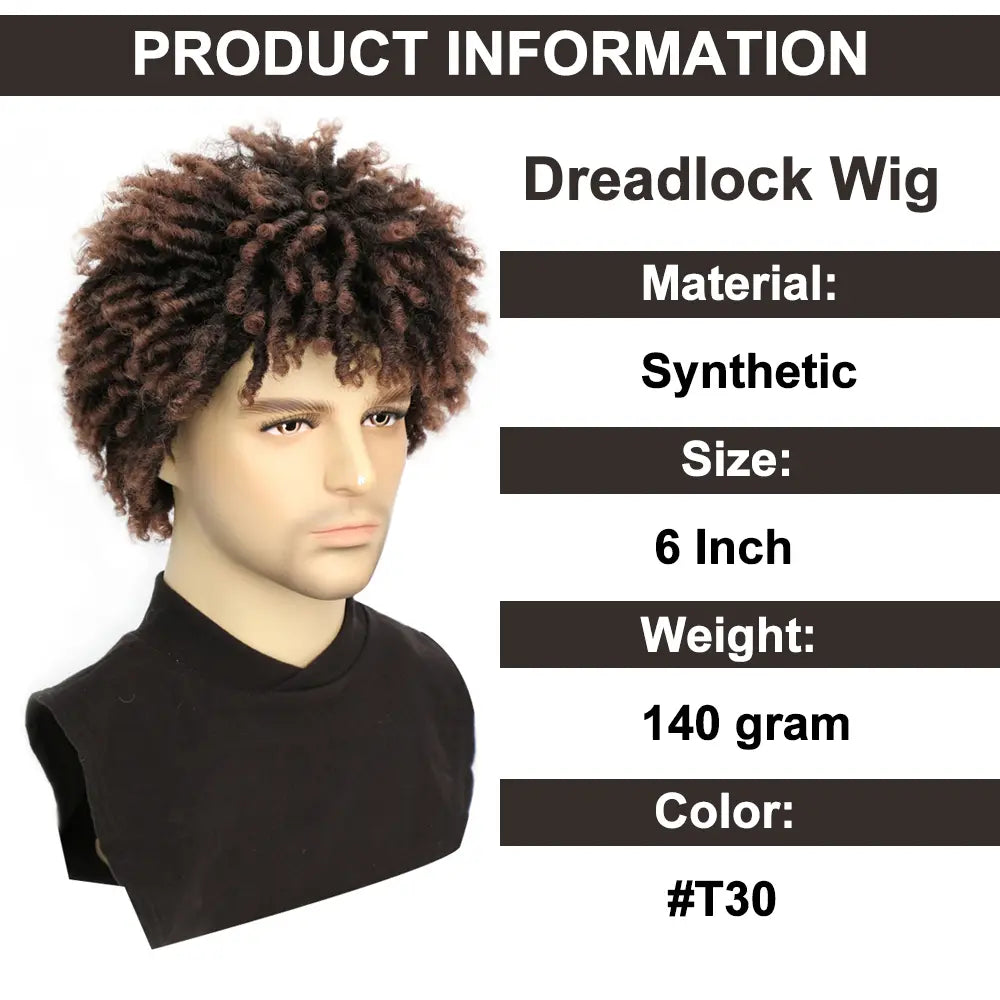 Men Wig Dreadlock Wig Short Afro Twist Braided Wig Glueless Synthetic Curly Dreads Wig Coily Textured Wigs Convenient Wigs