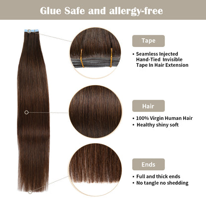 Seamless Injected Hand-Tied Invisible Tape In Hair Extension 20Pcs Virgin Human Hair (#4)