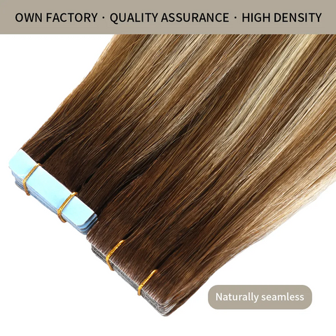 Seamless Injected Hand-Tied Invisible Tape In Hair Extension 20Pcs Virgin Human Hair (P6/613/T4)