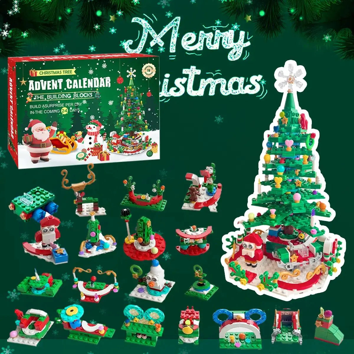 2026 Building Blocks Advent Calendar - 24Pack Mini Jigsaw Puzzle Toys, Safe Plastics Reindeer Themed Kits for Kids-Adults, Holiday Cheer Tradition Countdown Creative Assembly Toys, Vibrant, Brick Kit, Diy Building Block,parent-child bonding time